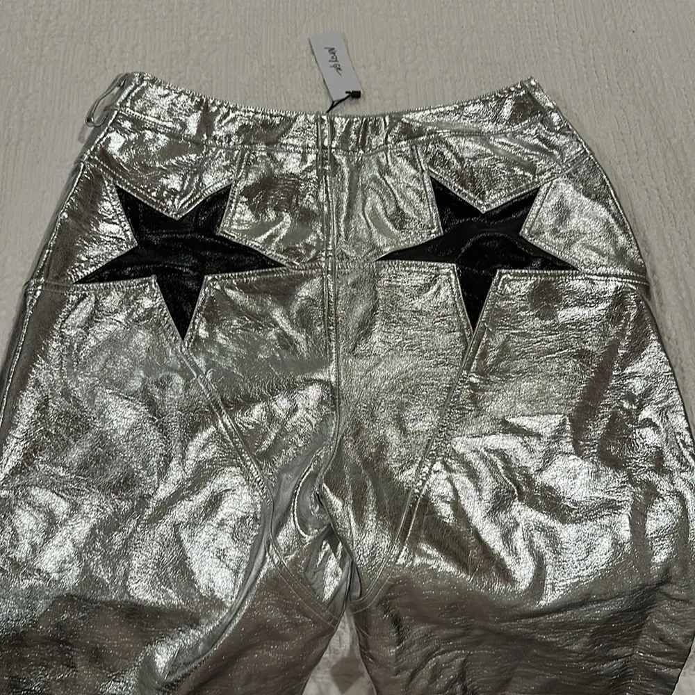 NASTY GAL Metallic Star Bum Faux Leather Trousers Silver Pants - Picture 5 of 12